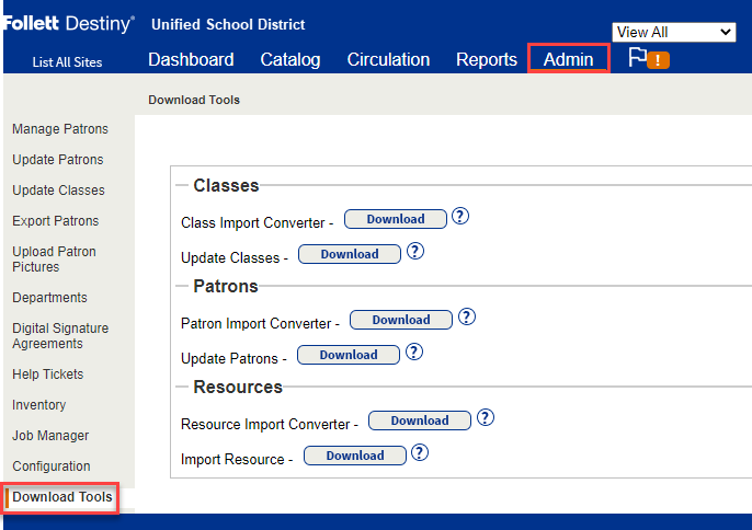 Admin Download tools